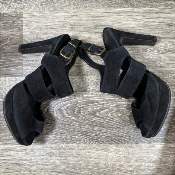 J. Crew Shoes sz:7.5 Black Suede Leather Strappy 4" Heels Quiet Luxury Girlboss - Picture 3 of 8